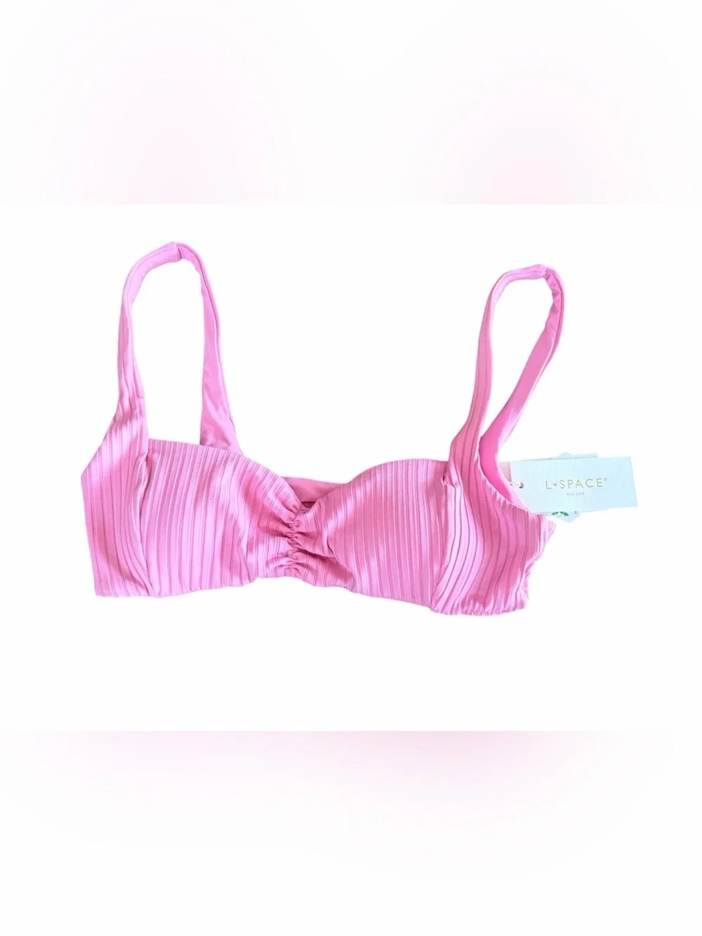 L*SPACE Effie Bikini Top Flu Pink Ribbed Size Small NWT Cutout Swim $110